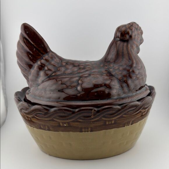 Rosenthal Netter Hen On Nest Brown Beige Casserole Dish Taiwan 8" tall 6 cup - Picture 2 of 3